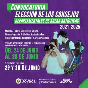 Lee más sobre el artículo Llegó el momento de elegir consejeros departamentales en diferentes áreas artísticas en Boyacá